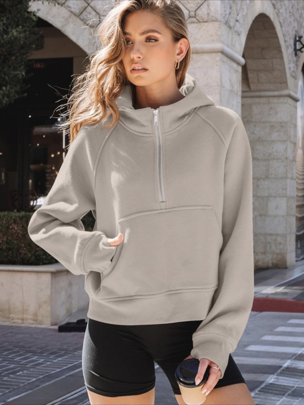 AUTOMET Women's All season Oversized Pullover Casual  Hooded Half-Zip Crop-L